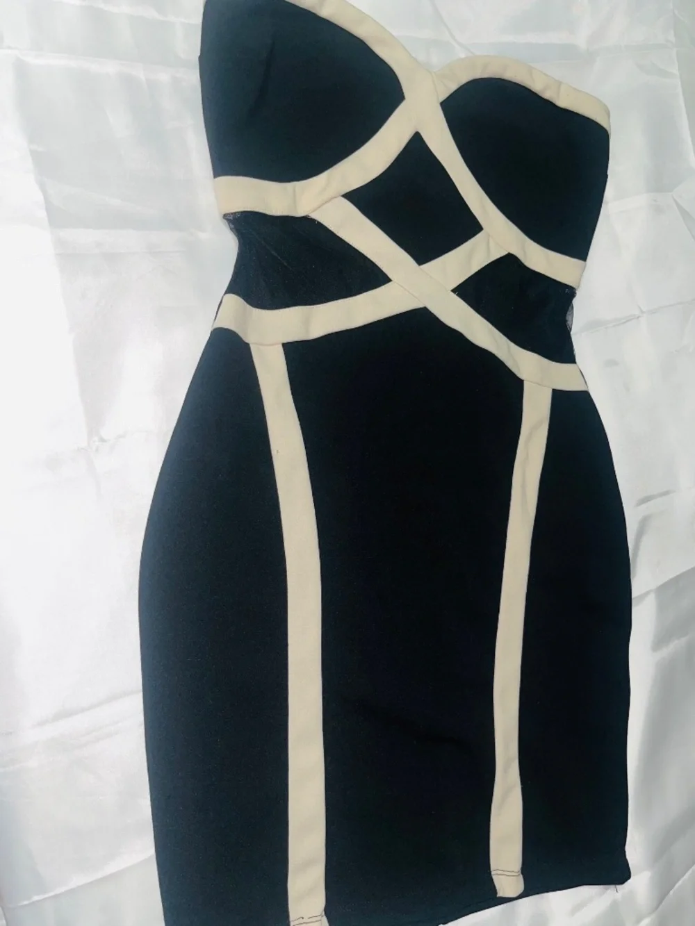Windsor Womens Black Beige Mesh Strapless Bodycon Mini Dress Polyester Size S - Picture 8 of 13
